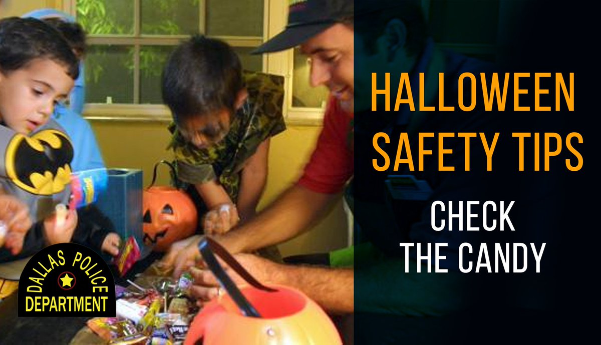 DallasPD's tweet photo. Examine all treats for choking hazards and tampering before eating them. Limit the amount of treats you eat. #HalloweenSafety #Halloween @ChiefHallDPD https://t.co/mXS0EyqH0h