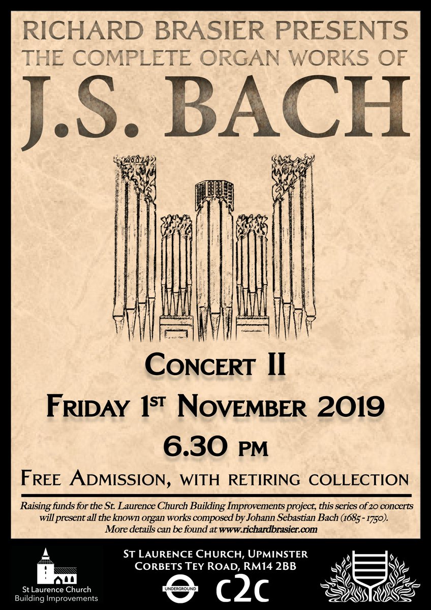 UpminsterParish's tweet photo. Richard Brasier's #JSBach concert series continues tomorrow at 6.30pm. https://t.co/tOiRbkOZn5