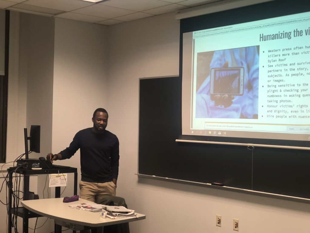 ClaudineMoore's tweet photo. ‘People, not Numbers: Storytelling in Crisis Regions’ @EromoEgbejule delivered an excellent preso last night @nyuniversity
THANK YOU Eromo. 🙏🏿🙌🏿
#GuestSpeaker
Loved the concept ‘rotating the cube’, looking at a story from several different angles BRILLIANT! 🔥
#ProfessorMoore https://t.co/zTUZfiFMbu