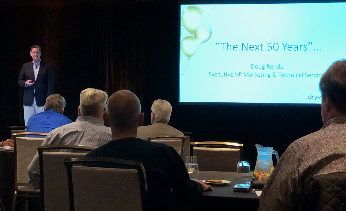 DryvitSystems's tweet image. We are celebrating 50 years of business! Mike Murphy, Chuck Houk and Doug Rende highlight this milestone and discuss the future of the organization with an audience of dedicated Dryvit distributors and Sales/Field personnel at this week's anniversary event.