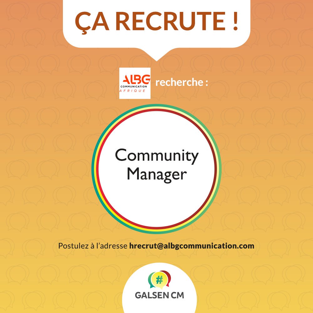 galsencm's tweet photo. #GalsenCMJob : l'agence de communication #ALBG est à la recherche d'un(e) Community Manager.
Si vous êtes intéressé(e), postulez en envoyant votre CV à hrecrut@albgcommunication.com
Type de contrat et salaire à discuter ;) 
#GalsenCM https://t.co/GPuzImGpk6