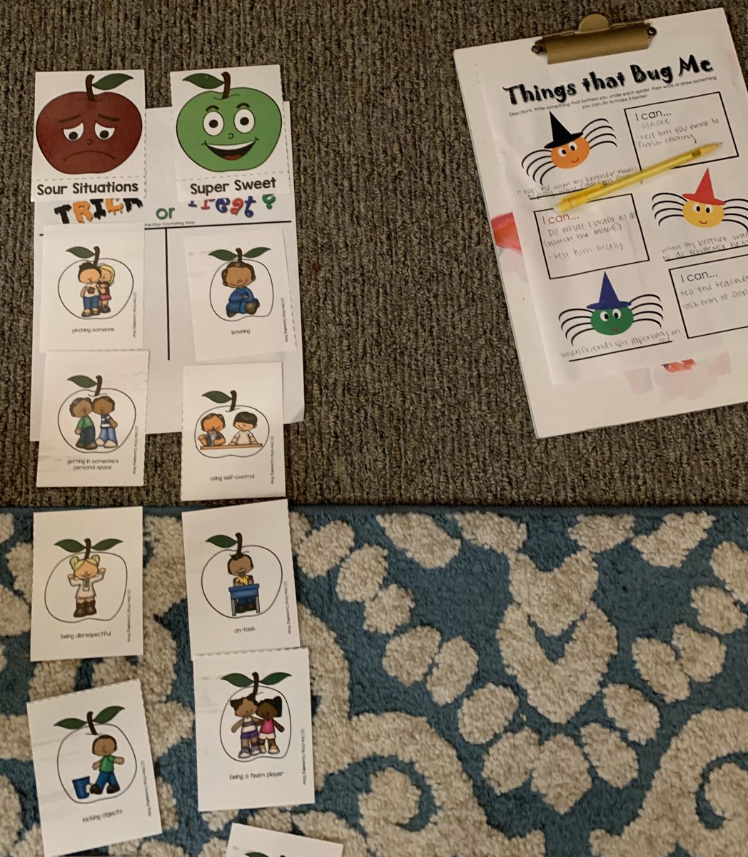 Happy Halloween! We are learning to differentiate sour situations vs. sweet situations (trick or treat), what “bugs” them and ways they can handle the situation. Love incorporating holiday themed activities to engage the little ones!