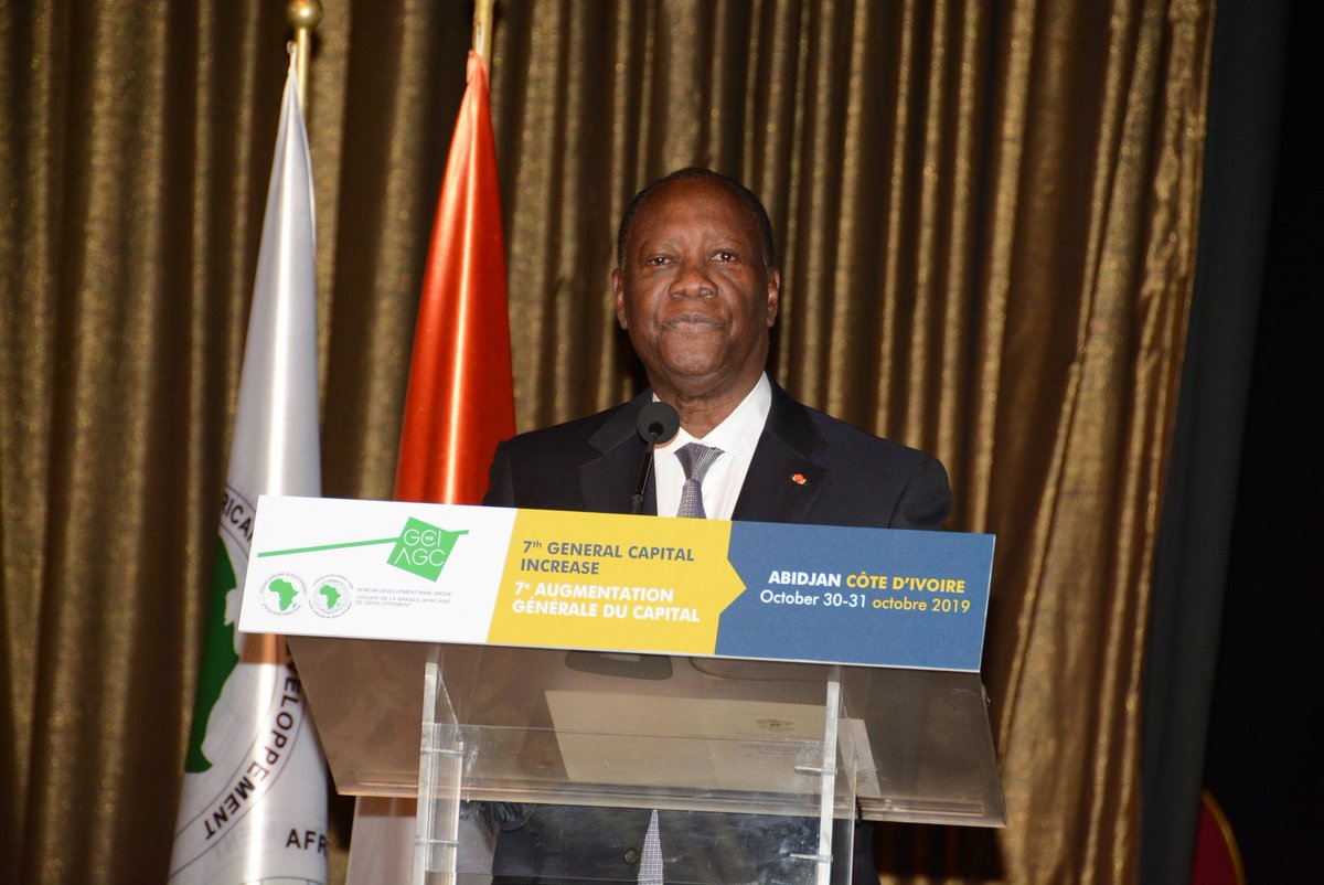 SEM <a href="/AOuattara_PRCI/">Alassane Ouattara</a>, Président de la République a procédé, le jeudi 31 octobre 2019, au <a href="/SofitelAbidjan/">Sofitel Abidjan Hôtel Ivoire</a> à l’ouverture de la 5ème réunion extraordinaire du Conseil des Gouverneurs de la <a href="/AfDB_Group/">African Development Bank Group</a>, consacrée à la septième augmentation du capital général de BAD