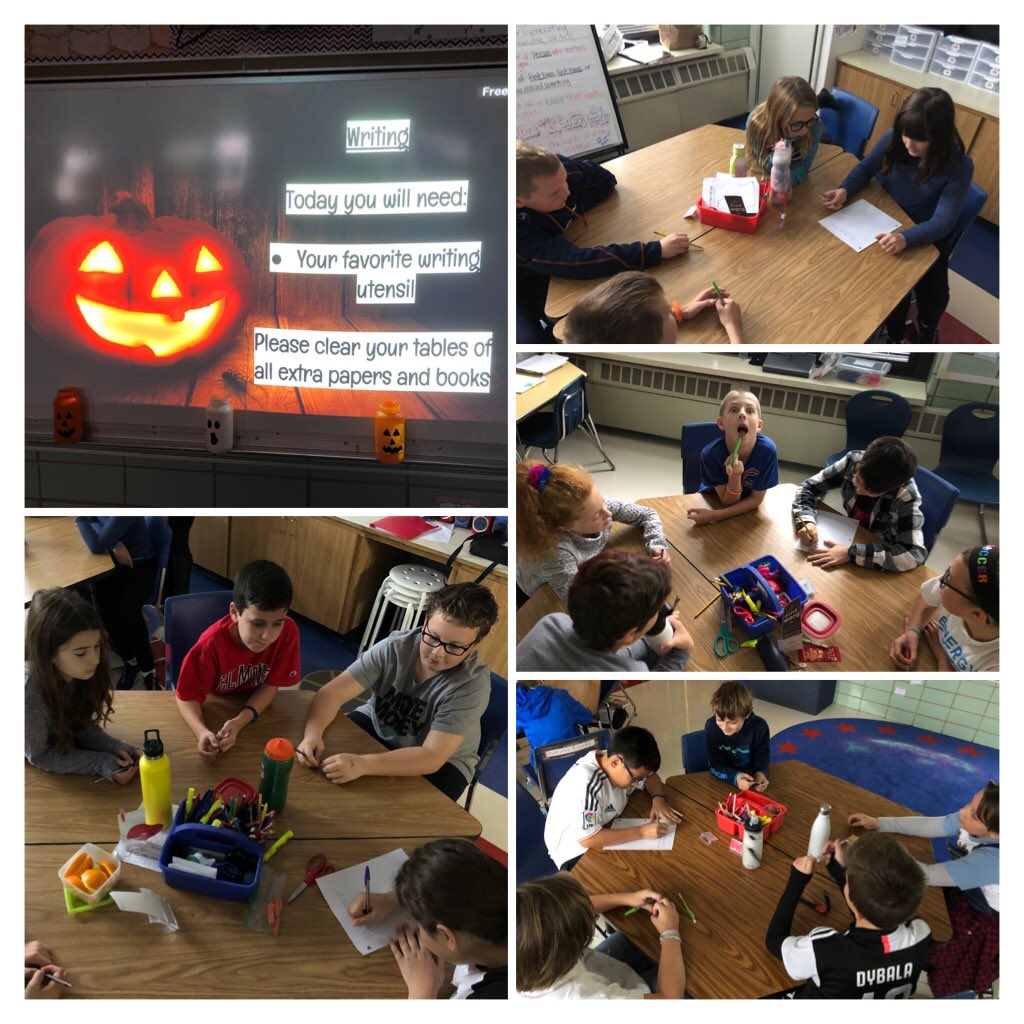 Halloween group writing activity! 5 groups, 1 sentence per person per story. Let’s see where this goes! #CaWow #Engaged64