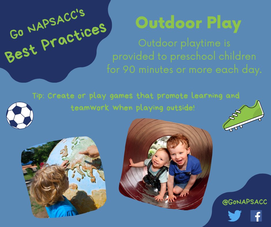 gonapsacc's tweet photo. Did you know that preschool children should play outside for at least 90 minutes each day? #GoNAPSACC #BestPracticesCampaign #OutdoorPlayForChildren https://t.co/1rgCRFFRRR