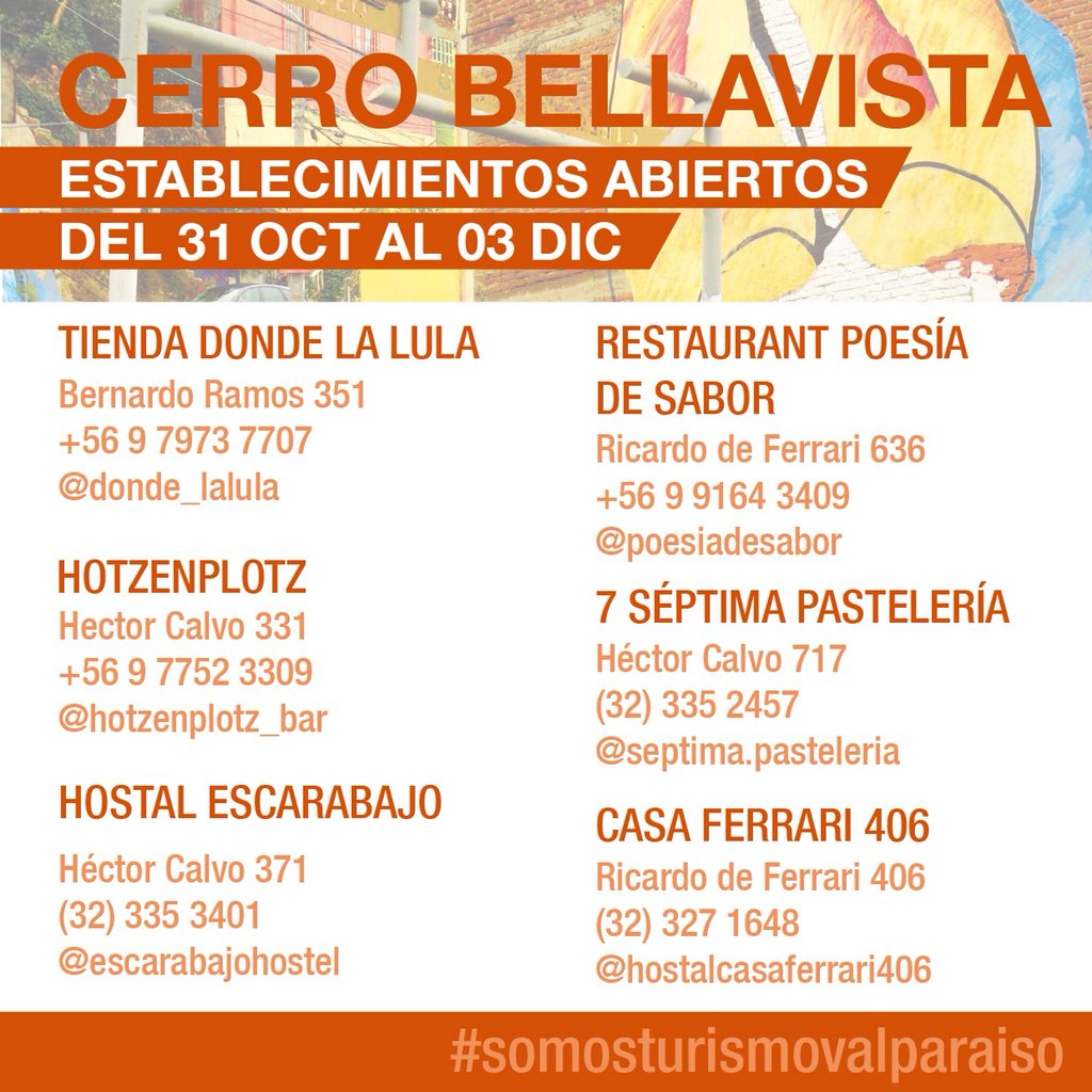 valpoturistico's tweet photo. 🌼#CERROBELLAVISTA🥂

Informamos sobre los servicios y establecimientos abiertos en este hermoso cerro.

Aquí puedes encontrar La Sebastiana, casa de nuestro premio Nobel, Pablo Neruda (atiende hasta las 14 hrs todo el fds largo)📚

 #SomosTurismoValparaiso ✨Los esperamos✊🏻 https://t.co/toeOn2kxsw