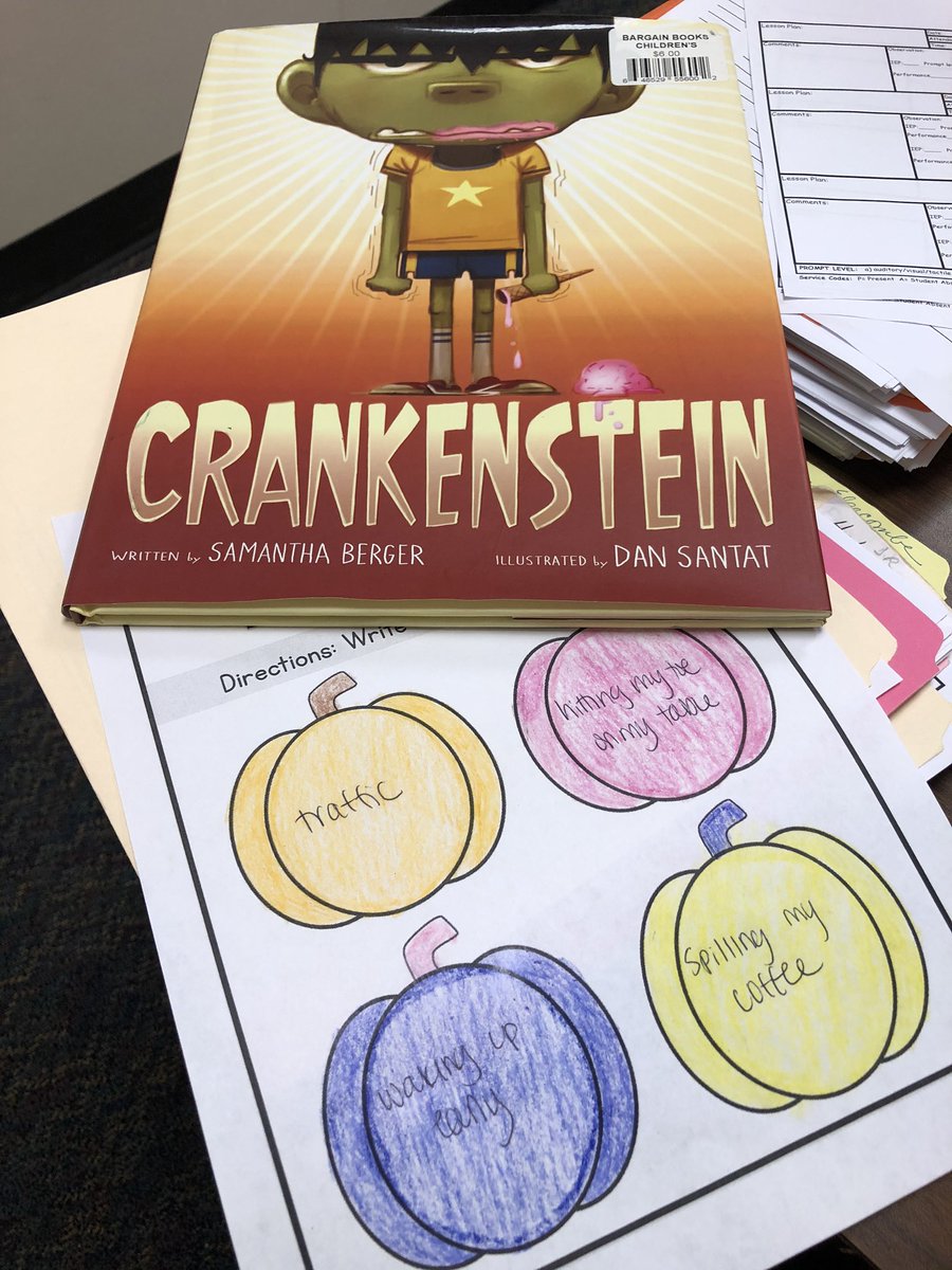 AHethershaw's tweet photo. My kids have loved reading Crankenstein for Halloween. Such great vocabulary and discussions. Then we talked about what made us turn into cranky monsters and how we can turn back into our happy selves with the help of our friends! 🎃👻 https://t.co/sCeCxxCIwV