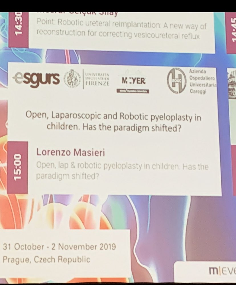 #ESGURS19 Great meeting, wonderful session on ureteral reconstrucive surgery with my friend @SelcukSilay, proud to speak about changing trends in pyeloplasty......and robotic surgery does it better! @SIU_Italia @Uroweb @ab_medica @ERUSrobotics