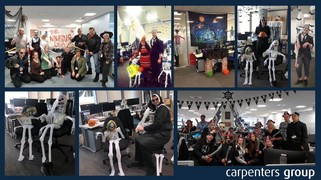 CarpentersGroup's tweet photo. Our teams across our Merseyside offices have made a FANGtastic effort this year for Halloween🎃 #HappyHalloween #SquadGhouls #CreepingItReal #HalloweenSquad #HavingAGourdTime #IfYouveGotItHauntIt #Unboolievable #WickedBunch #HowManyCostumesIsTooMany https://t.co/jF1E6bwjPH
