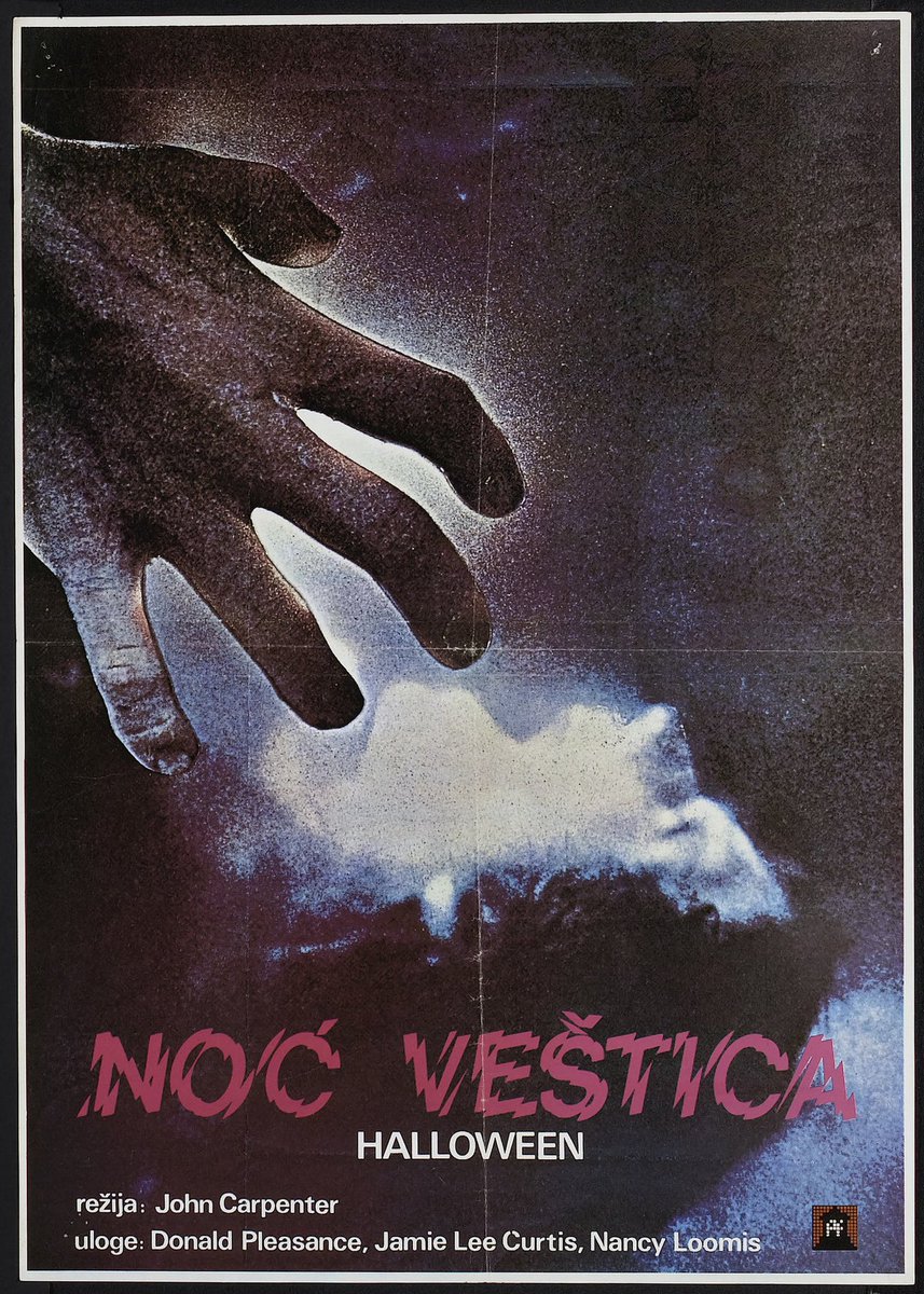 PosterBoysShow's tweet image. It’s a happy HALLOWEEN episode of The Flat File over at patreon.com/theposterboys, where we’re looking at posters for John Carpenter’s 1978 classic, including this iconic one-sheet by Bob Gleason for B.D. Fox and these sheets from Hungary, Yugoslavia, Hungary, and Japan. 🔪