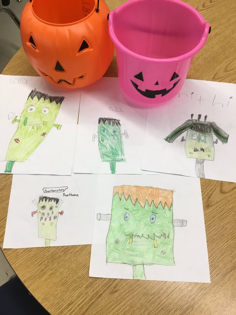 We completed our first directed drawing today for Halloween! #frankenstein