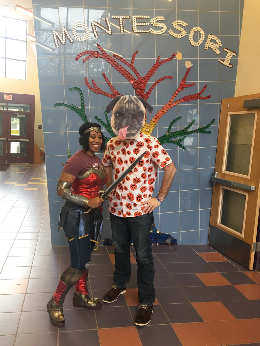 MMS_CSDA's tweet image. Wonder Woman and Mr. Pugwell enjoying Halloween at MMS.