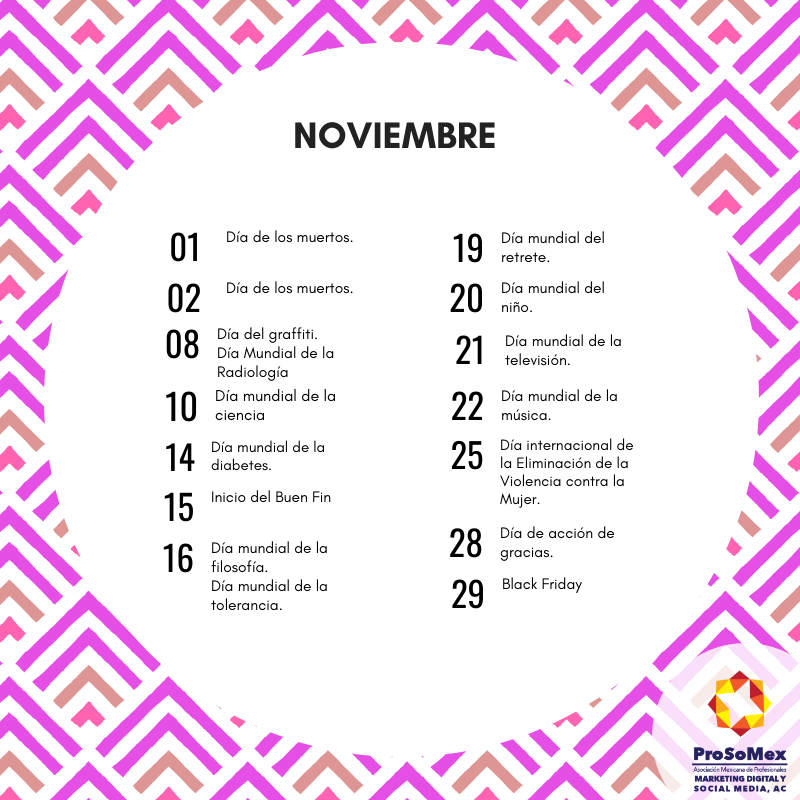 ProSoMex's tweet photo. Está por terminar el año, pero para quienes nos dedicamos al #MarketingDigital sabemos que es la mejor época llena de trabajo, que no se te pase ninguna fecha. #CalendarioProsomex #SocialMedia #Prosomex https://t.co/6G9mZW2g2U