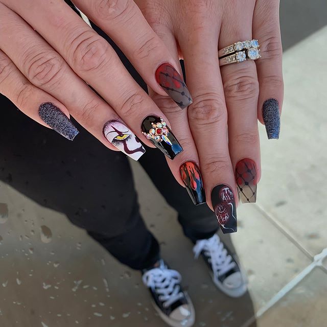 prohesion's tweet photo. Happy Halloween! You’ll definitely float tonight with this amazing nail art! Nails by @magicnailsabq_alex #ProHesion #nailset #nailart https://t.co/Q9ndWzUSGE