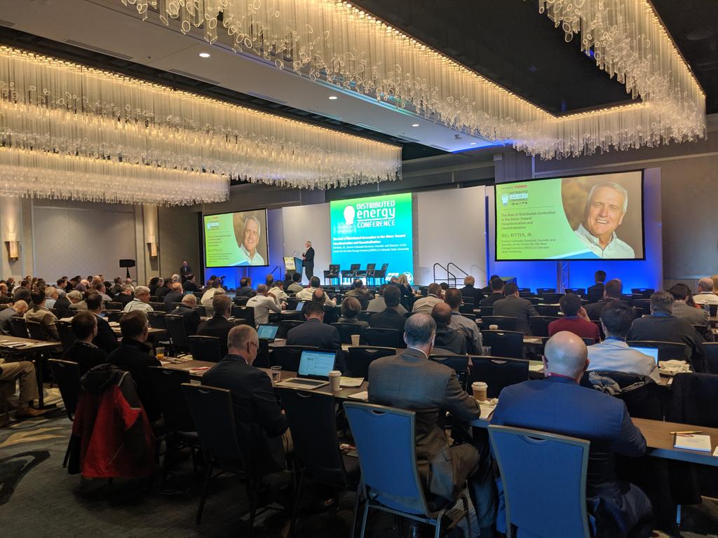 xternality's tweet image. Bill Ritter (fmr CO Gov) repeating the comment of a utility: we know we are 10 years behind the technology. But our regulator is ten years behind us. #distributedenergyconference