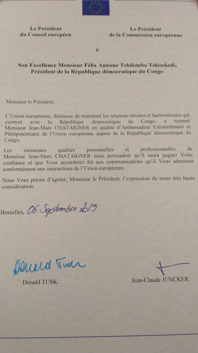J'ai présenté aujourd'hui mes lettres de créances au Chef de l'État Félix Antoine Tshilombo Tshisekedi : une occasion de marquer la longue amitié qui existe entre la #RDC et l'Union européenne depuis 60 ans. Kokende se liboso (aller de l'avant), renforcer le partenariat!