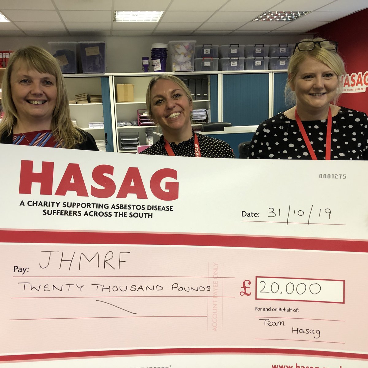 Team_HASAG's tweet photo. We are delighted to announce that our cheque is in its way to @JHMRF from funds raised at our #AMD2019 event. Proud to be supporters of this research fund. #charity #mesothelioma https://t.co/DMgV6PftRo