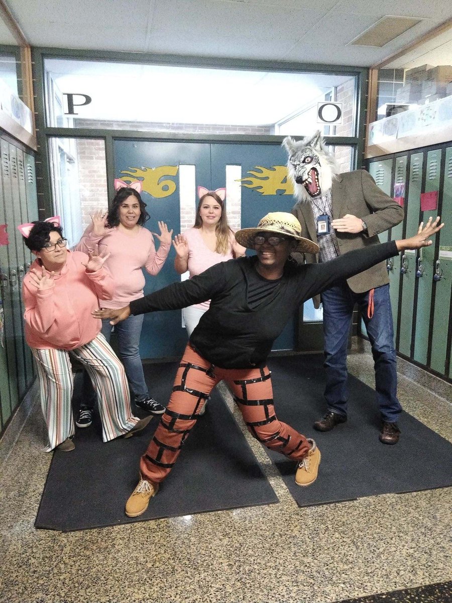 ehallen2's tweet photo. 6A teachers here at Scott Middle School "Hamming it up" as Three Little Pigs and Company for Red Ribbon Week activity. 6A is Ready, Respectful, Responsible; all day everyday! Outstanding!
@SMSHammond @SCHK12 #RedRibbonWeek2019 #Connections #HungerDrive #SchK12 #15k https://t.co/K87JcgpGL0