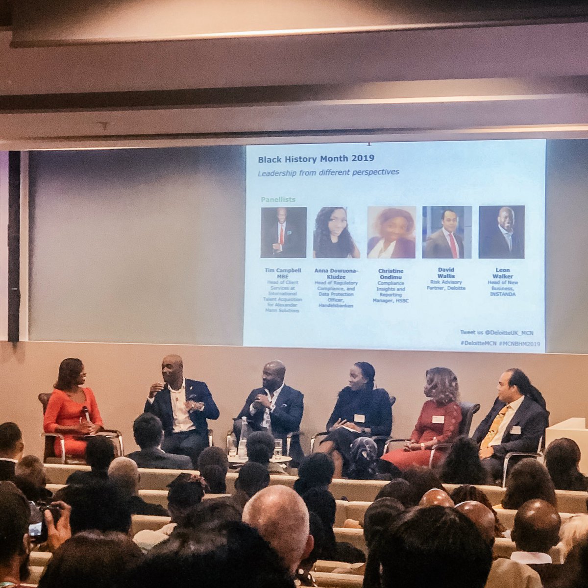 WeAreAMS's tweet photo. It was an honor joining @DeloitteUK_MCN in celebration of #BlackHistoryMonth in #London last night. Our @TC_MBE was delighted to be one of the panellists on a night filled with story-telling and optimism for the future! #MCNBHM2019 #DeloitteMCN https://t.co/yuRhIgN66U