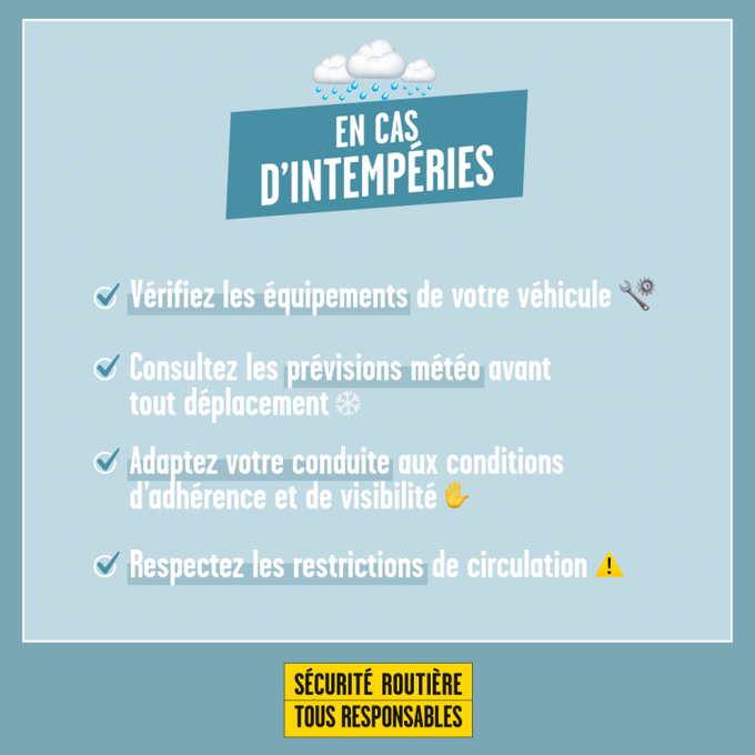 EN CAS D'INTEMPÉRIES - SÉCURITÉ ROUTIÈRE TOUS RESPONSABLES