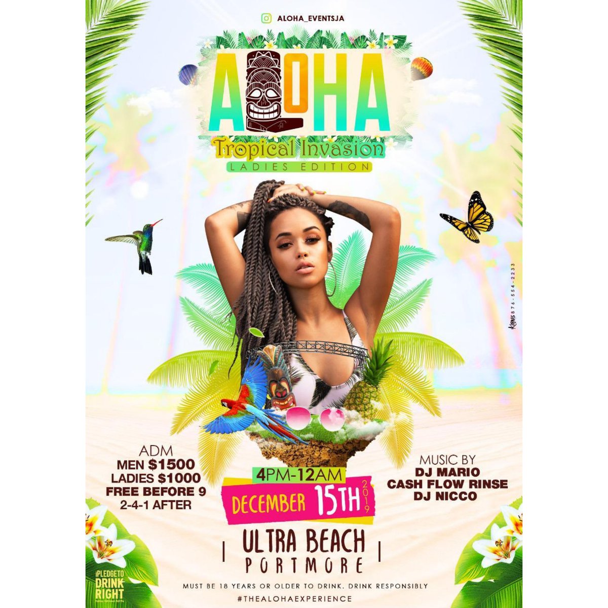 dalla_thebanga's tweet photo. Aloha “Tropical Invasion”
***Ladies Edition****
Date: 🗓 December 15th 2019
Time ⏰ 4pm-12am
Venue📍Ultra Beach Portmore
Music 🎶 by 🎶
@djmariofocused 🎶
@cashflowrinsemixtapeprince 🎶 @djnicco876
Adm💰
Men 1500
Ladies 1000 Free before 9
2-4-1 After
#Aloha_EventsJa https://t.co/uWpH7r1aGl