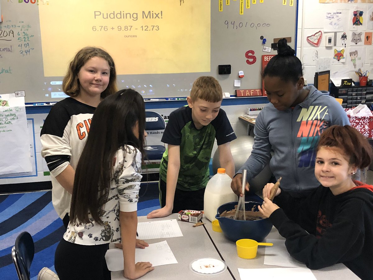 MsSGruner's tweet photo. Making dirt pudding for Halloween! The 5th graders had to collaborate to find the right amount of each ingredient to add. #5thgrade #math #collaboration #dirtpudding https://t.co/tpQnhvCm8Z