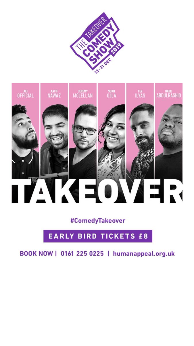 AatifNawaz's tweet photo. For the 4th year in a row, it'll be my privilege to be a part of the @HumanAppeal Comedy Takeover Tour this December. We'll be performing in 19 cities across the UK in aid of Human Appeal's Winter Campaign. Join us!!!
Tickets: https://t.co/mufPZ4W12T https://t.co/MsVzMHCMYz
