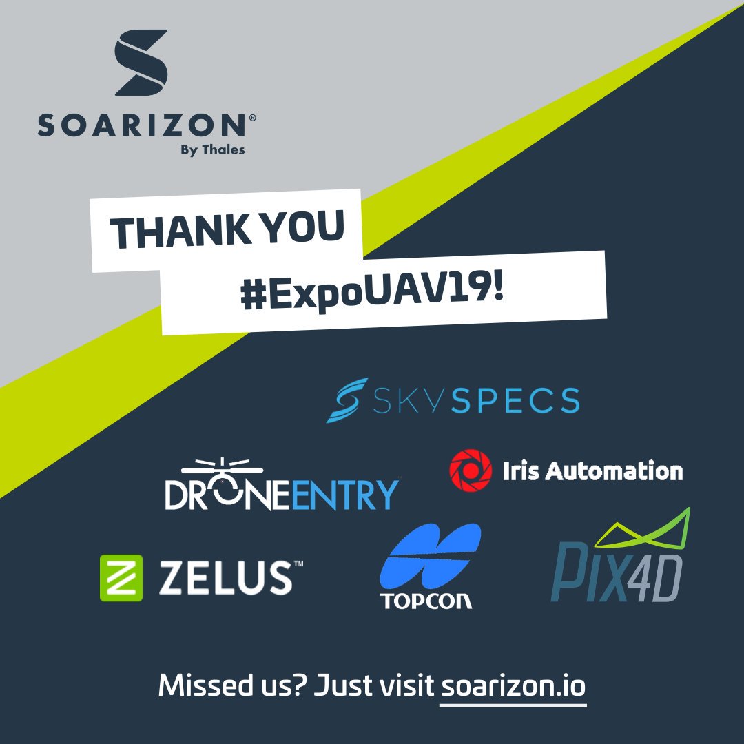 soarizon's tweet photo. As #TeamSOARIZON fly home we wanted to say a huge thanks to @expouav for a fantastic event! Here's some of the companies we met with, doing amazing things with #drones. #expouav19 https://t.co/oX1fk0nZC7
@pix4d @topcon_today @skyspecs @droneentry @zelus_usa @iris_automation https://t.co/rZskOOWGql