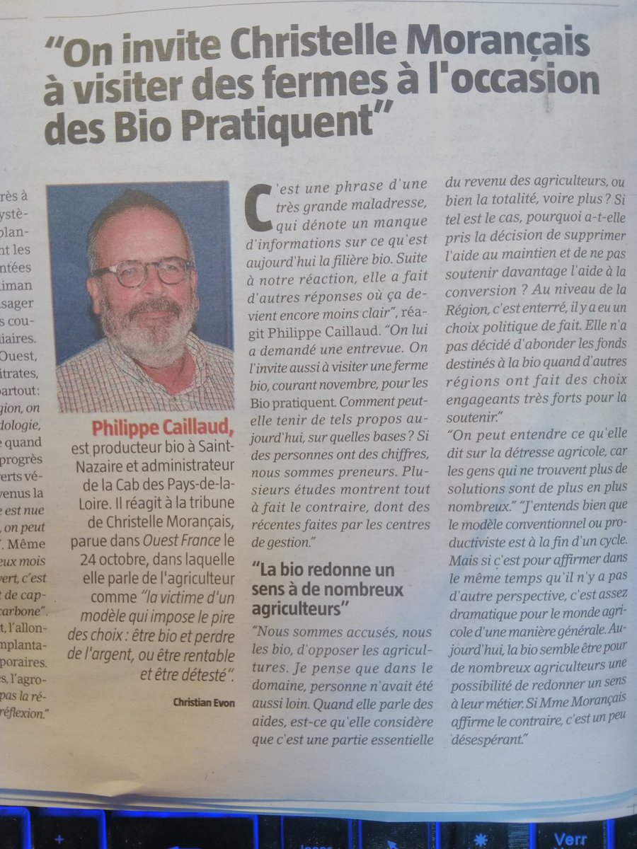 caillaudphilip4's tweet photo. Dans le N°1923 de ce jour de @AvenirAgricole
Je réitère l'invitation @C_MORANCAIS à venir échanger avec les #agribios de la réalité sociale et économique de l'agriculture biologique
Ce mois de novembre à l'occasion des #Biopratiquent https://t.co/NcDFUrrtTi