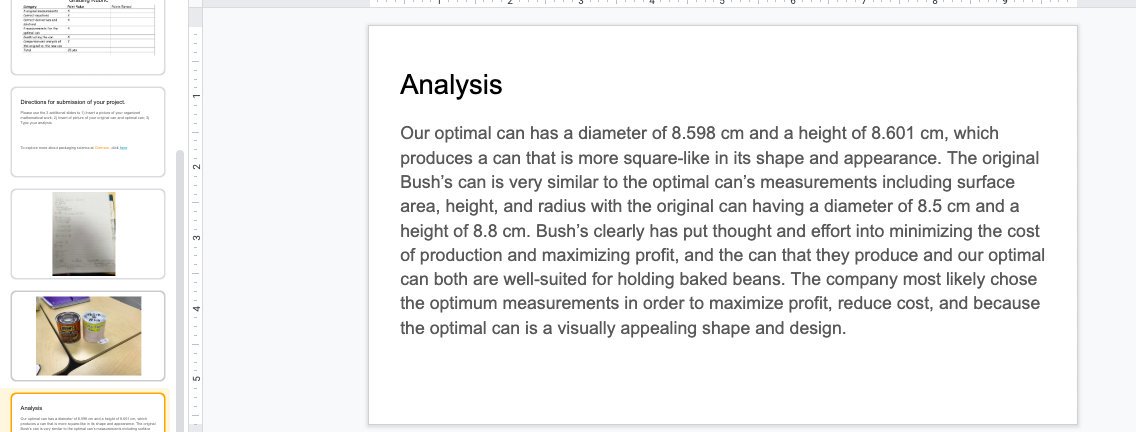 afreeman200's tweet photo. Students using calculus to make optimal cans &amp; presenting work in google slides @LHSWildcatsLex1 #HailToThee2020 https://t.co/XopVG0TjRu