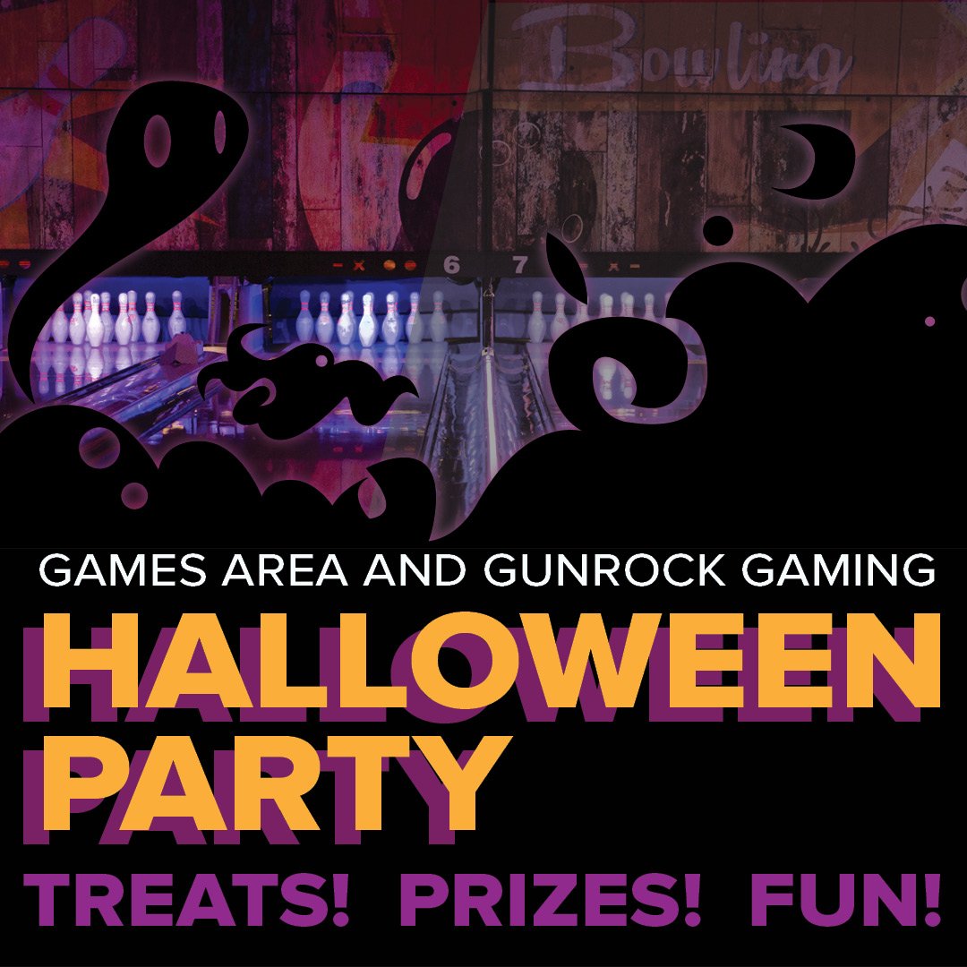 Join us if you dare for a spooky night  at the Memorial Union! 👻 Come in costume to the Games Area and get spare time pricing all day! Plus get a Gunrock Gaming Spooky Pass for play from 5–10 pm for just $10! 🎃 Open to individuals 18 and up.