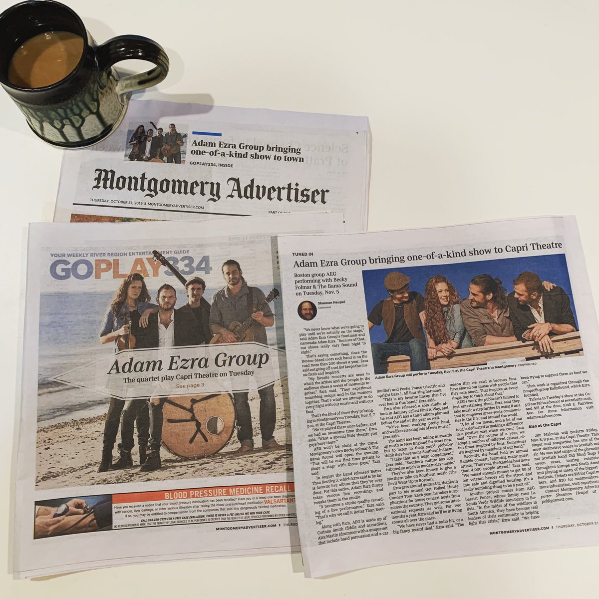 Nice way to wake up this morning! Great article on <a href="/adamezra/">adam ezra group</a> and their upcoming show at #clovercapri next Tuesday! #favoritepeeps #aegfam