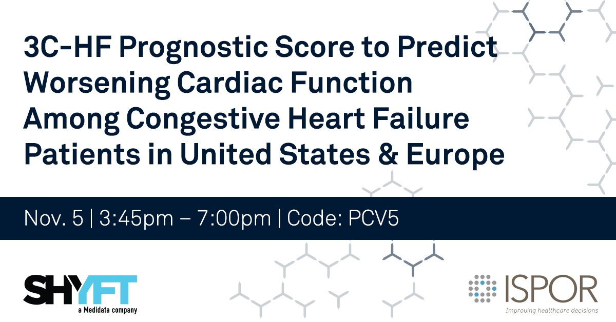 #ISPOREurope: Join our #posterpresentation at <a href="/ISPORorg/">ISPOR</a> as our industry experts discuss using 3C-HF prognostic score tool to predict worsening cardiac function among patients.

shyftanalytics.com/shyft-ispor-eu/ 

#PatientsFirst #HeartDisease #clinicaltrials #pharma
