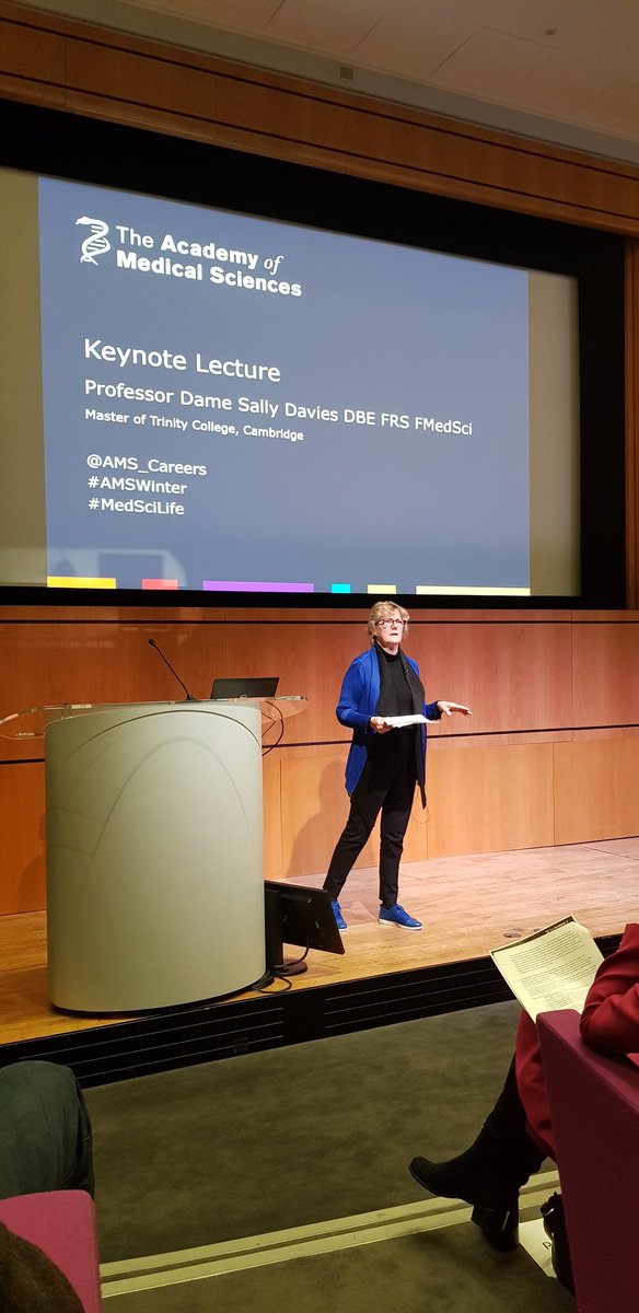 Inspiring keynote talk by Dame Sally Davies @MasterSallyTrin at the Academy of Medical Sciences! @AMS_Careers #AMSWinter
'You need role models, champions and mentors in your life' - Dame Sally Davies..... who are yours? @acmedsci #MedSciLife