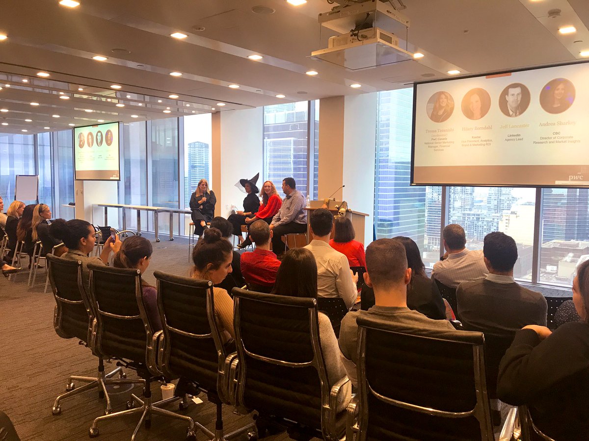 tay_whitt's tweet photo. Face your #data fears on Halloween! We’re excited to have an awesome panel from @LinkedIn @Kantar and @CBC here at @PwC_Canada today talking to our marketing team about the importance of using data to tell stories as modern marketers! Shoutout to @terantre, rockstar moderator! https://t.co/9VhyGwZwRK