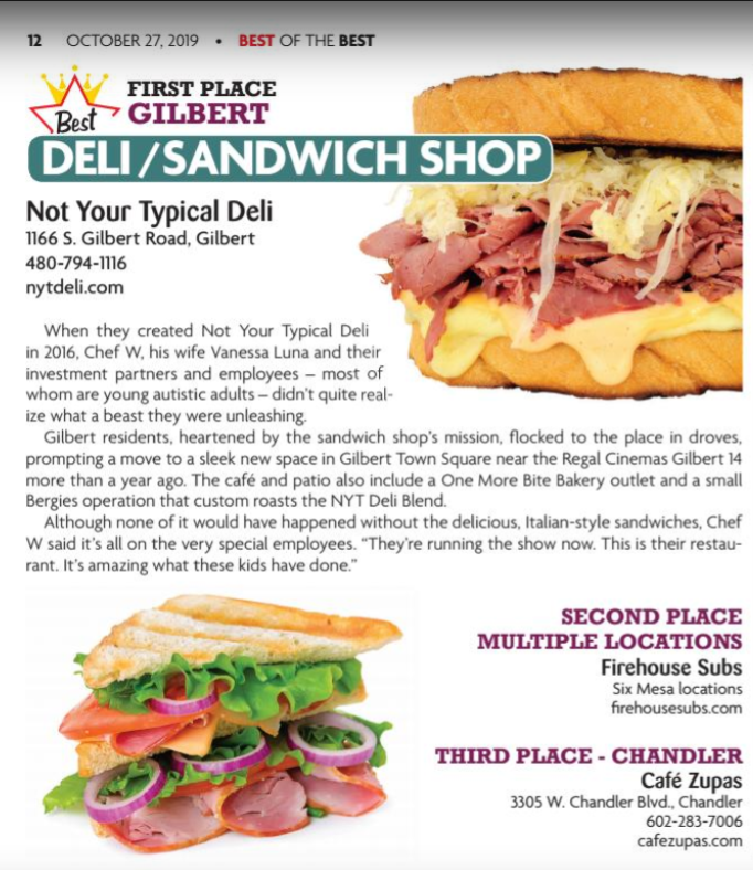 NYTDeli's tweet photo. 🥪 THANK YOU to everyone who helped vote us "Best Deli / Sandwich Shop" in @EVTNow's 2019 Best of the Best! Stop in and celebrate with us and your favorite NYT sandwich! https://t.co/rVNfz85uCF
