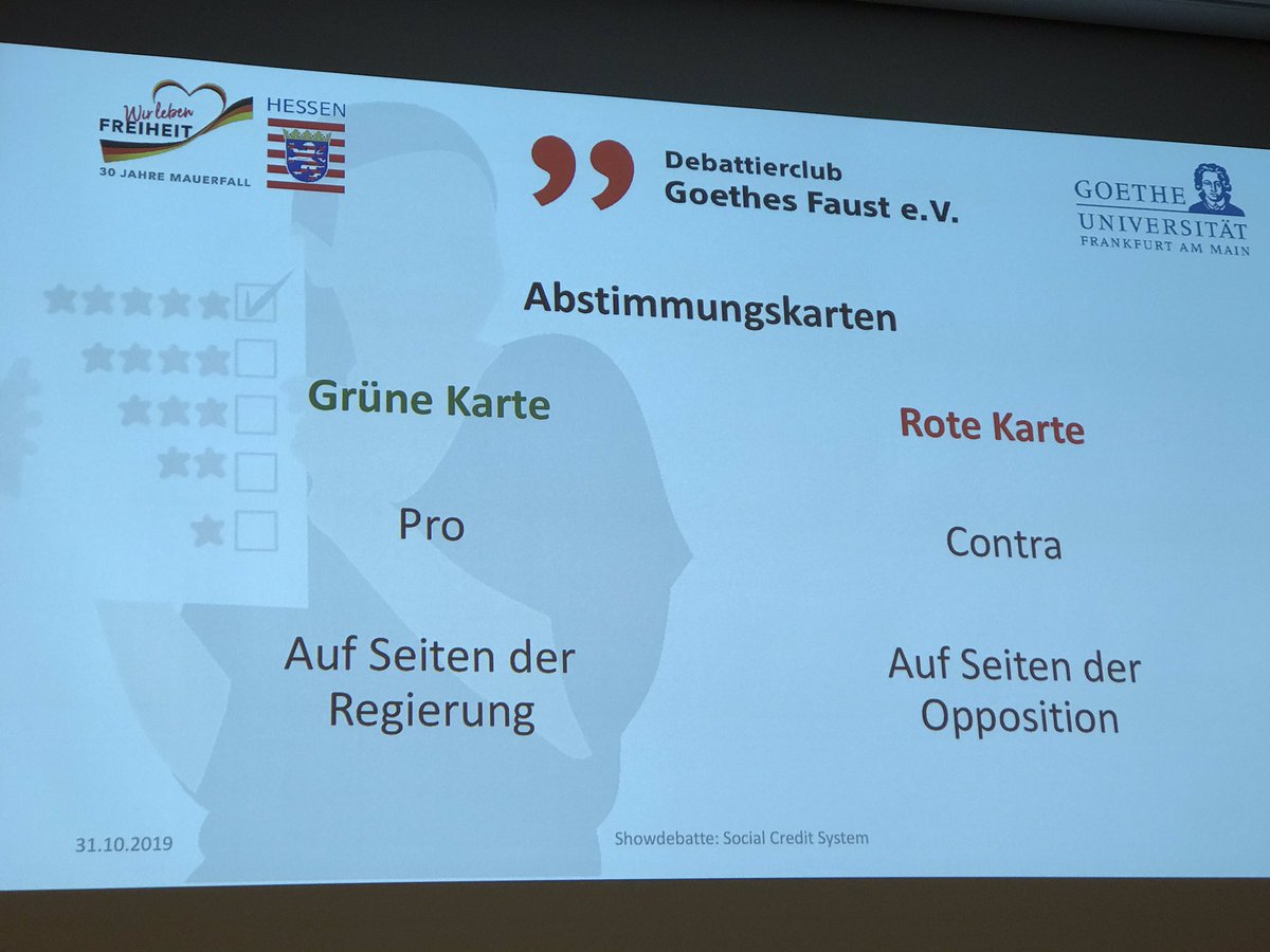 AB_Hornung's tweet photo. Wie man eine #Debatte führt, lernen wir heute @goetheuni vom #Debattierclub #GoethesFaust @DCFrankfurt - das wird sicher spannend. Das Thema ist „Braucht Deutschland ein Social Credit System“. https://t.co/9lKF3NqC5Q