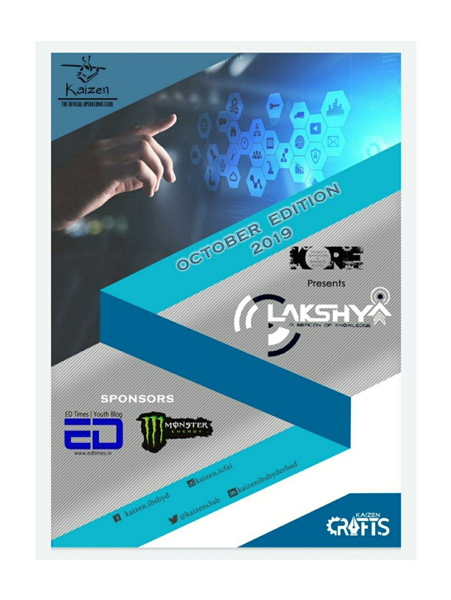 Kaizenclub's tweet photo. Club Kaizen – The Official Operations Club of IBS Hyderabad proudly releases - Lakshya - A Beacon of knowledge for October edition.

Write.Optimize.Rediscover.

Please find the Links Below 👇🏻
Issuu:
https://t.co/NW48bKDa2r

#GrowWithKaizen
#IAmTheChange
#TheUnstoppableChange https://t.co/MN3LWjQHfB