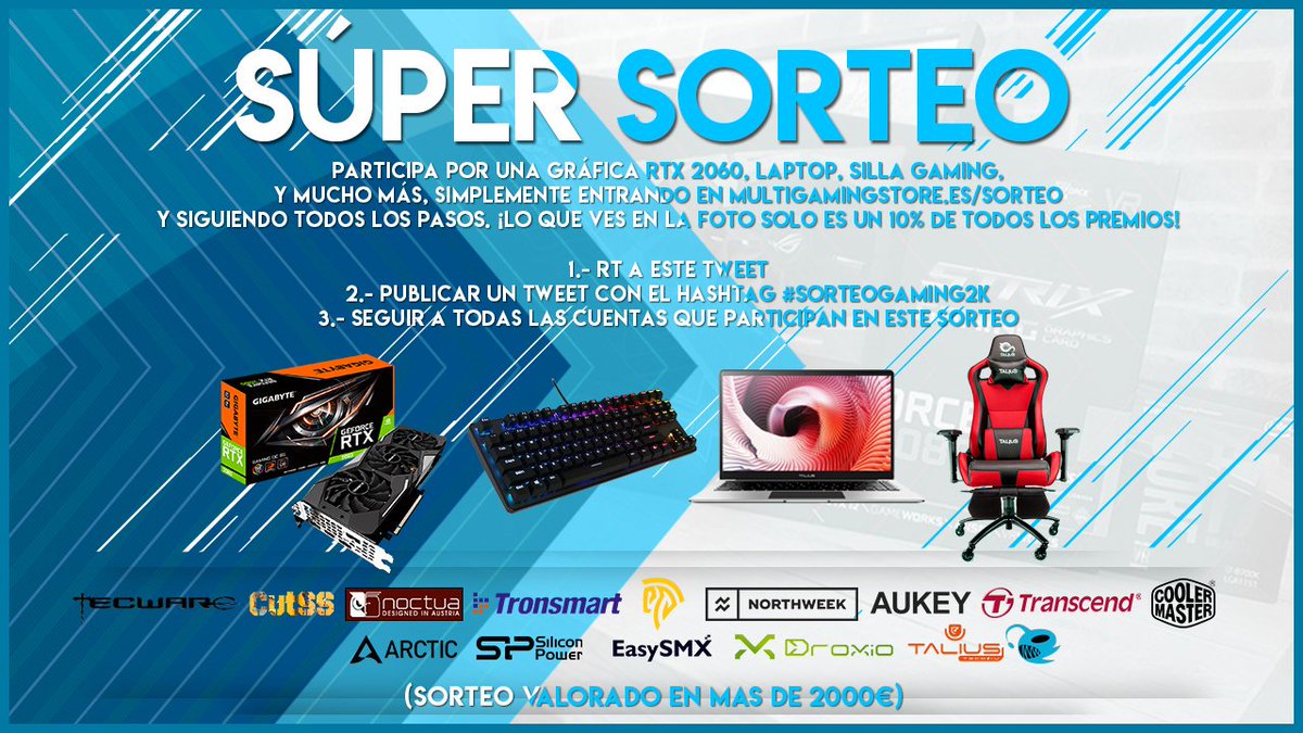 🎮 #SORTEO RTX 2060 + LAPTOP + SILLA GAMING +2000€ EN PRODUCTOS!!

🤝LAS MEJORES MARCAS SE UNEN PARA TRAER ESTA COLABORACIÓN QUE PASA UNA VEZ AL AÑO!! 💪

🔁 RT &amp; COMENTA CON EL HASHTAG #SorteoGaming2K

➡️ SIGUE LAS INSTRUCCIONES EN: multigamingstore.es/sorteo/

«ES INTERNACIONAL 🌎