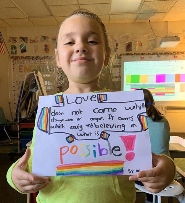 BismarckSchools's tweet photo. “Love does not come with disagreement or anger. It comes with caring and believing in what is possible.” – Brielle in Olivia Becker’s 2nd grade class at Murphy. https://t.co/tjBRnixzbp