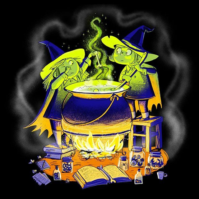 Have a spooooky Halloween everyone ✨🕷🧙🏻‍♀️🕸🍵🦇✨#martakissi #halloween #witch #magic #secretpotion #spider #cauldron #spooky #kidlitart #characterdesign #picturebookcharater #miniwitch #bat #spells #spellbook #midnight #midnighthour #witchinghour #scarystory #artistsoninstagra…