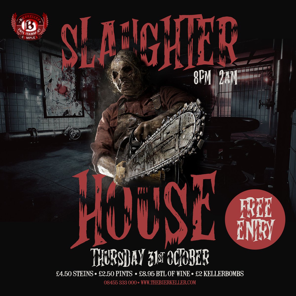 NottsATW's tweet photo. Slaughter House 🎃 - TONIGHT!! 

FREE ENTRY ALL NIGHT 🎟
9pm - 2am ✅
£4.50 Steins Beer/Cider/Cocktail 🍺
£3 Doubles &amp; Mixers 🥃 
£10 4 X VKs  🍾 

Halloween Baby ! https://t.co/ovTodDPlcX