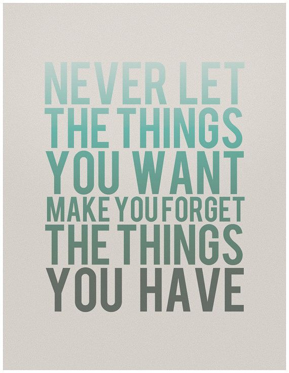 Never let the things you want make you forget the things you have.