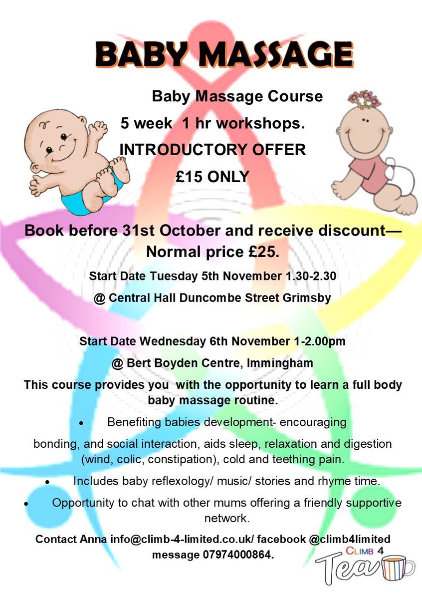 £10 off - Last Chance Today - wow don’t miss out this is so reasonable for a totally professional course. #babymassagegy #babymassageclee #babymassageimm #parent&amp;baby #parent&amp;toddler #babygroups <a href="/climb4ltd/">CLIMB 4 Limited</a>