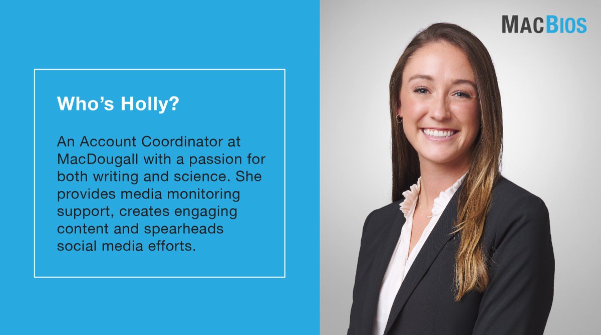 macdougallbio's tweet photo. Learn more about the MacDougall team, and one of our Account Coordinators, Holly. https://t.co/V2KyLPWgV2 Join our team: https://t.co/xkCXEq3VPX #MacBios #MacBioCom #MacDougallbio #Biotech #Munich #Boston #Careers #Biotechculture #Investorrelations #Publicrelations https://t.co/qzjgH5HpxJ