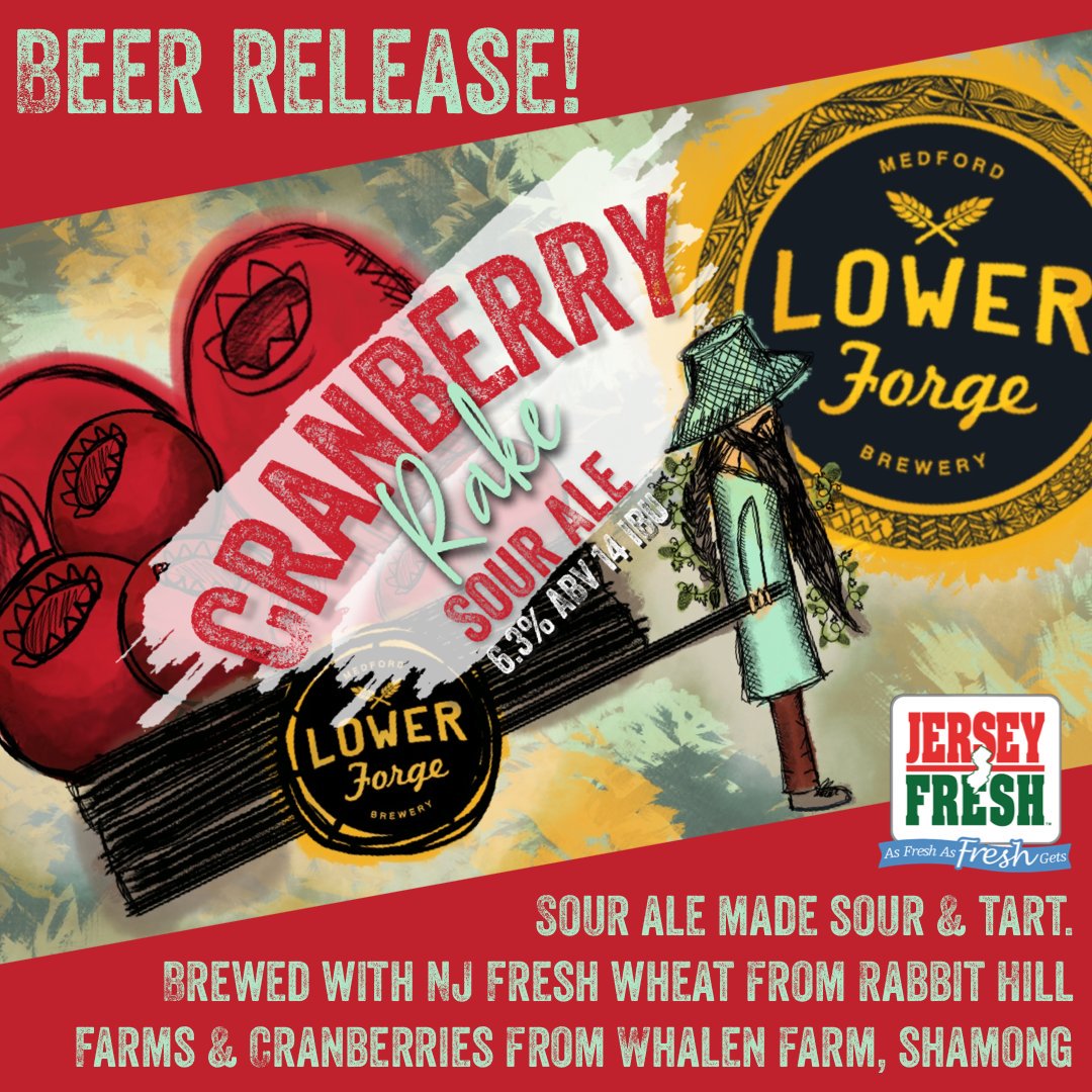 Beer Release weekend! Cranberry Rake, our sour ale made  Jersey Fresh with Cranberries from Shamong & grains from Rabbit Hill Farms #jerseyfresh #brewlocal #drinklocal #medfordnj #destinationmedford #njcb #njbeer #burlingtoncounty