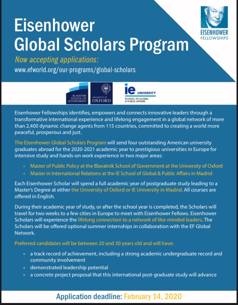 Manuel Muñiz (@manuelmunizv) on Twitter photo Terribly proud to partner with <a href="/EF_Fellows/">Eisenhower Fellowships</a> on the establishment of the Eisenhower Global Scholars Program. American students will receive full-funding to complete graduate studies at @ieGPAffairs and Oxford's <a href="/BlavatnikSchool/">Blavatnik School of Government</a>. Info here: ie.edu/school-global-… <a href="/IEuniversity/">IE University</a> Terribly proud to partner with <a href="/EF_Fellows/">Eisenhower Fellowships</a> on the establishment of the Eisenhower Global Scholars Program. American students will receive full-funding to complete graduate studies at @ieGPAffairs and Oxford's <a href="/BlavatnikSchool/">Blavatnik School of Government</a>. Info here: ie.edu/school-global-… <a href="/IEuniversity/">IE University</a>