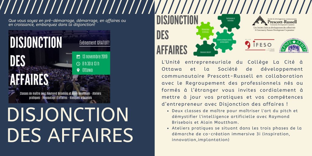 SPrcdc's tweet photo. Venez rencontrer les conférenciers M. Raymond Brisebois et M. Alain Mouttham et participer à nos ateliers #Inspiration, #Innovation et #Implantation.  C'est gratuit!!!
@3iLaCite 
#SDCPR
#entrepreneuriat 

Pour vous inscrire:  https://t.co/sGVyTaG5dH https://t.co/9xwU2LnPlU