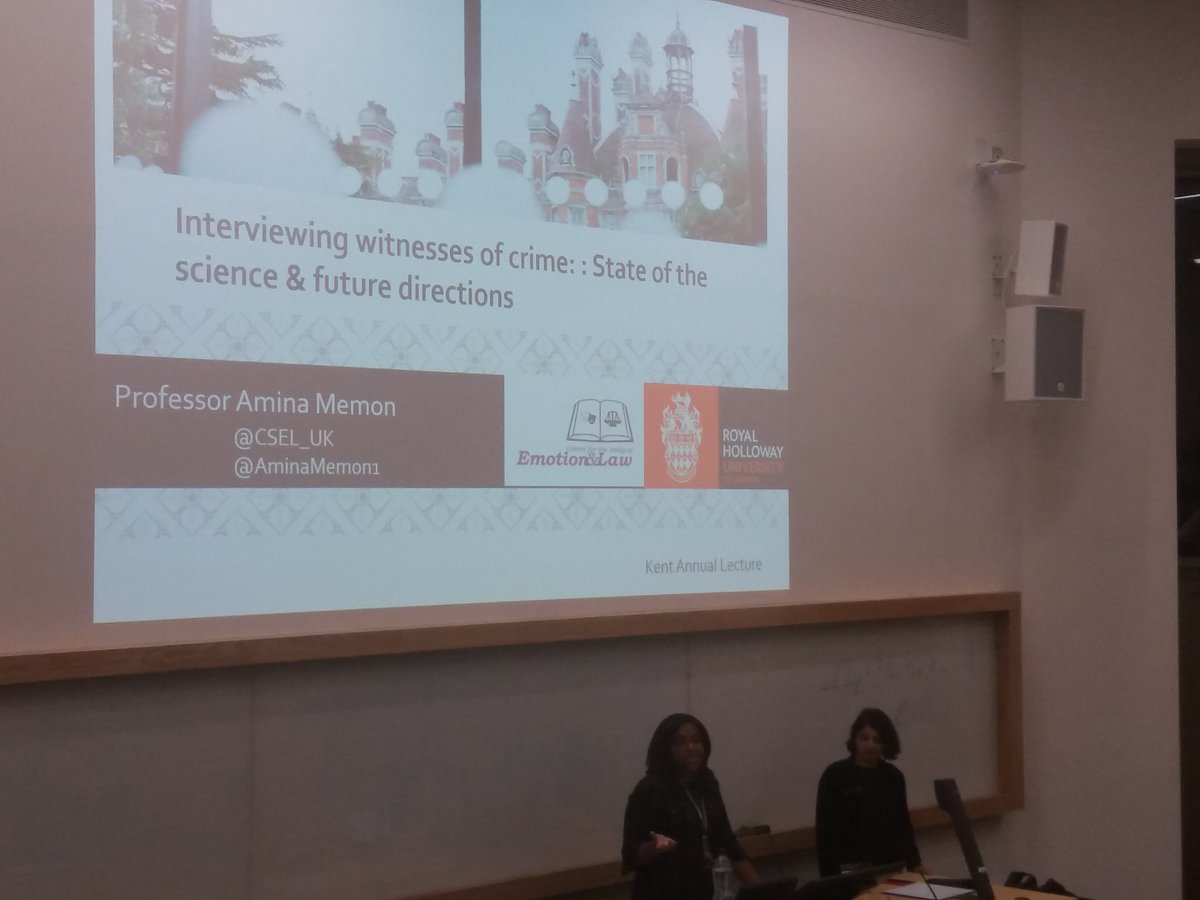 UniKentSocSci's tweet image. Now @Emma_Alleyne introduces the @KentPsychology annual lecture by Prof @AminaMemon1, focusing on investigative interviewing with vulnerable witnesses #KentOpenThinking #CognitiveInterview