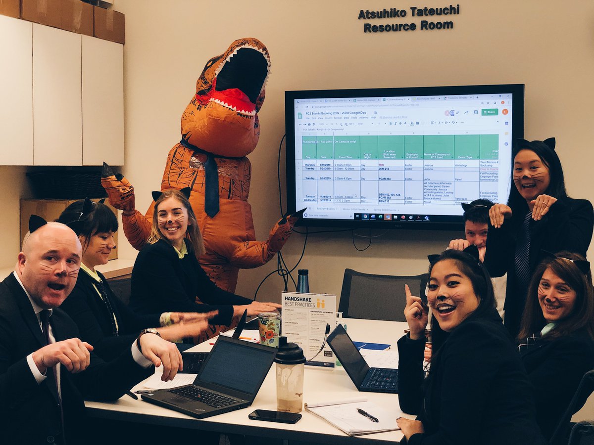UW_Consulting's tweet photo. We have entered 'Halloween Mode' here at the CBDC! Our Assistant Director, Rebecca Thornton, made a special appearance around Foster this morning. Did you spot the dino?! 🎃#HappyHalloween #UWConsult #UWFoster https://t.co/Y2FUHpWOsP